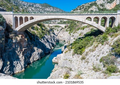 The Gorges Of The Hérault, And The Devil's Bridge, In The Occitanie Region, France.