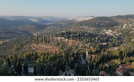 Gorny Russian Orthodox Monastery in Jerusalem. Nature view. Israel. Ein Kerem. Drone.
