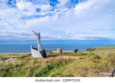 Gortmore, Northern Ireland, UK - September 18 2022 : Manannan Mac Lir Statue By John Darre Sutton - He Is A Warrior And King In Irish Mythology Who Is Associated With The Sea And Often Interpreted As