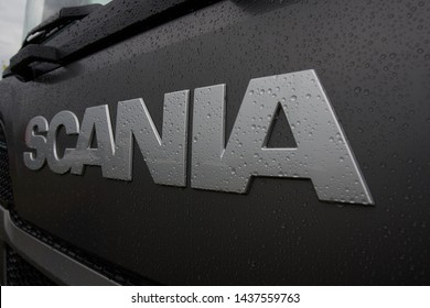 Goryainovka, Mordovia, Russia - June 28, 2019: Scania Logo Seen On A Truck Hood.