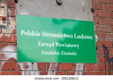 Gorzow Wielkopolski, Poland - June 1, 2021: Polish People's Party (Polish: Polskie Stronnictwo Ludowe) Sign. Poviat Board Of PSL.