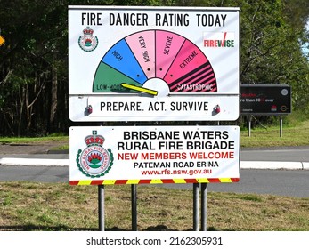 Gosford, New South Wales Australia – May 31, 2022 Brisbane Waters Rural Fire Brigade Fire Danger Warning Sign