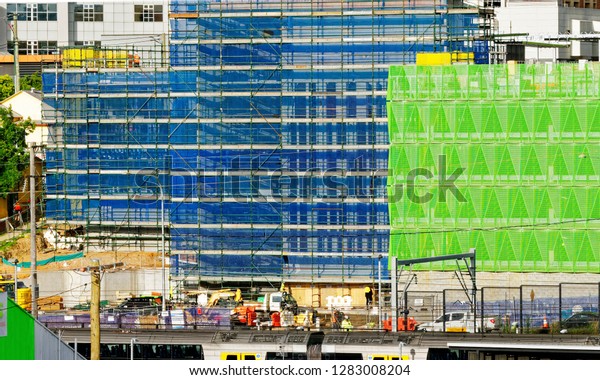 Gosford,\
New South Wales, Australia - November 27, 2018: Construction and\
building work on Gosford Hospital redevelopment and New car parking\
facilities. Progress Update\
H69ed.\
\
\
\
\
\
