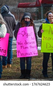 GOSHEN, NY, UNITED STATES - Feb 22, 2019: Inspire Kids Special Needs Preschool In Goshen NY Strikes For Fair Wages. Teachers & Assistants Hold Picket Signs Stating They Only Make Minimum Wage