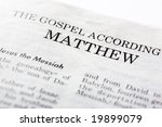 The Gospel According to Mathew, macro detail of the first book of the Christian New Testament