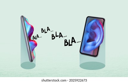 Gossip between two people using a smartphone. Art collage  - Shutterstock ID 2025922673