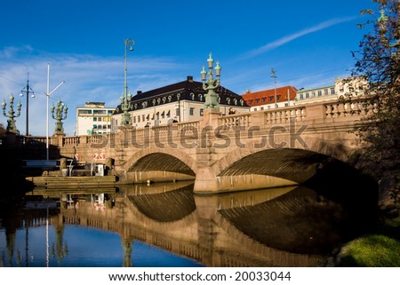 Goteborg bridge reflects in water