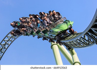 Goteborg, Sweden - 11 Sep, 2016: Young People Screaming During A Ride At Liseberg Roller Coaster Helix.