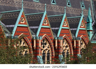 Gothenburg city in Sweden. Olivedal district landmark - Oscar Fredriks Kyrka (Oscar Fredrik Church). Neo Gothic architecture style.