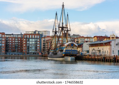 Gothenburg, Sweden  - April 13 2020: Replica East Indiaman Götheborg I At Its Pier In Home Port Gothenburg 