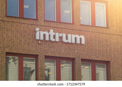 Gothenburg, Sweden - April 14, 2020:  Logo Of The Debt Collection Company Intrum In Gothenburg.