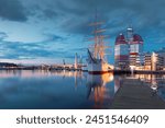Gothenburg, Sweden- April 8, 2023: Historic sailing ship moored at Gothenburg