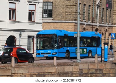 GOTHENBURG, SWEDEN - AUGUST 26, 2018: People ride city bus in Gothenburg, Sweden. Gothenburg is the 2nd largest city in Sweden with 1 million inhabitants in the metropolitan area.