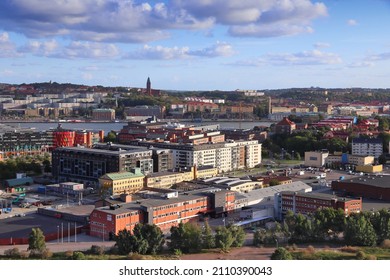 GOTHENBURG, SWEDEN - AUGUST 26, 2018: City skyline view with Lindholmen and Masthugget districts of Gothenburg, Sweden. Gothenburg is the 2nd largest city in Sweden.