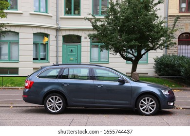 GOTHENBURG, SWEDEN - AUGUST 27, 2018: Blue Skoda Octavia Family Station Wagon Parked In Gothenburg, Sweden. There Are 4.8 Million Passenger Cars Registered In Sweden.