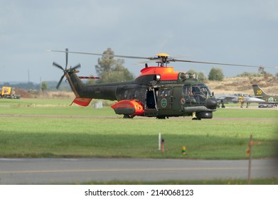 Gothenburg, Sweden - August 29 2009: Super Puma Swedish army helicopter hovering during an exercise.