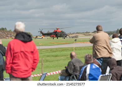 Gothenburg, Sweden - August 29 2009: Super Puma Swedish army helicopter coming in for landing.