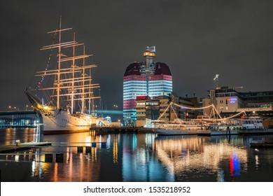 Gothenburg - Sweden. Circa January,2019: Active Gothenburg harbor and cityscape at winter time. 