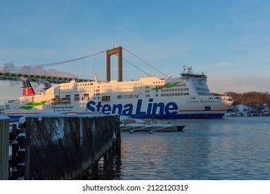 Gothenburg, Sweden - december 04 2021: Ferry Stena Scandinavica arriving Gothenburg in winter.