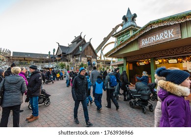 Gothenburg, Sweden - December 15 2018: Ragnarök And Valkyria At Liseberg At Christmas.