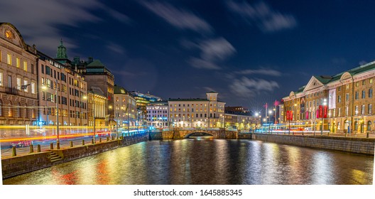 Gothenburg, Sweden – december 18 2019: Evening view over Hamnkanalen and Kämpebron. - Shutterstock ID 1645885345
