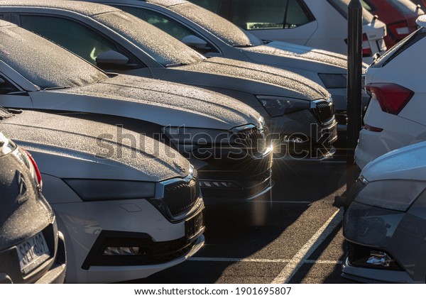 Gothenburg, Sweden - January 16 2021: Skoda cars on a\
dealer parking lot