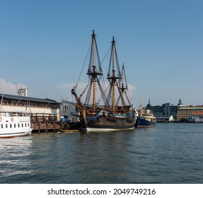 Gothenburg, Sweden - July 14 2021: Sailing Replica Of The Swedish East Indiaman Götheborg At Port.