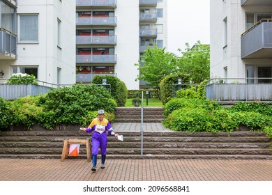 GOTHENBURG, SWEDEN - JULY 26,  2015: Happy Woman At Control Point During Orienteering Race