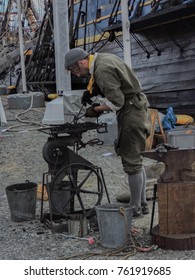 Gothenburg - Sweden. June 25, 2015: Blacksmith In Front Of An Old Ship Named 