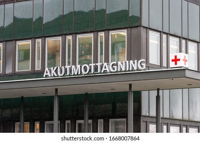 Gothenburg, Sweden, March 9, 2020.  Sign For The Emergency At The Hospital Building In Eastern Gothenburg, Sahlgrenska University Hospital. 