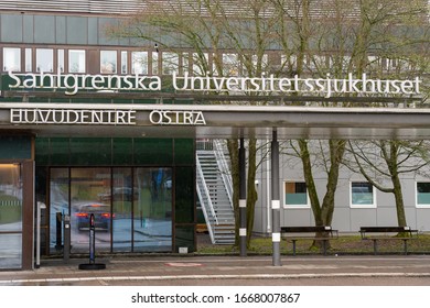 Gothenburg, Sweden, March 9, 2020.  Main Entrance To A Large Hospital In Eastern Gothenburg, Sahlgrenska University Hospital.