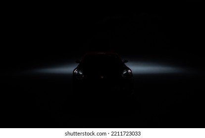 Gothenburg, Sweden - May 25 2021: Silhouette Front View Of A Porsche 911 Model Car.