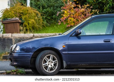 Gothenburg, Sweden - October 03 2022: Old And Beat Up Blu Toyota Car.