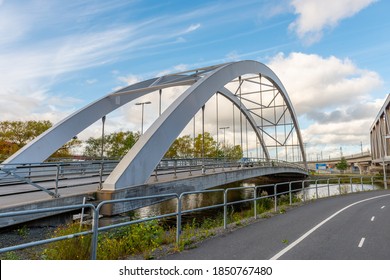 Gothenburg, Sweden - October 09 2020: Tied Arch Bridge Across Säveån