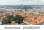 Gothenburg, Sweden. River Gota-Alv. Panoramic view of the central part of the city. Summer day. Cloudy weather, Aerial View  