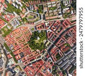 Gothenburg, Sweden. Skansen Kronan - fortress tower. Panorama of the city in summer in cloudy weather. HEAD OVER SHOT. Aerial view