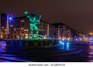 Gothenburg, Göteborg, Sweden, Sverige, 2011 - Gothenburg main square Götaplatsen with a statue of Poseidon