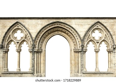 Gothic arches isolated on white background. Elements of architecture, ancient arches, columns, windows and apertures - Shutterstock ID 1718229889