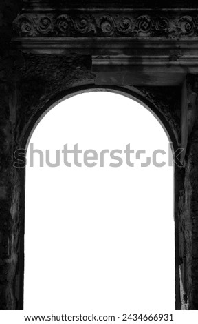 Gothic arches on blue sky background. Elements of architecture, ancient arches,  windows and apertures. architectural decorations of buildings, doorways and arches, plaster moldings, plaster patterns.