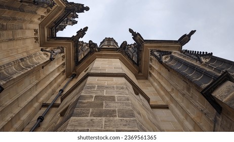 Gothic architecture in Prague Castle, a historic landmark with ancient history.