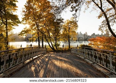 Gothic bridge autumn scenery in Central Park