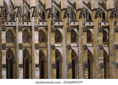 Gothic Cathedral Exterior Architecture with Repetitive Arched Windows and Tracery Detailing
 - Powered by Shutterstock