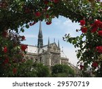 gothic cathedral framed by roses