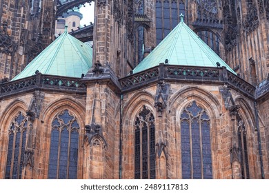 Gothic cathedral has a green dome. Saint Vitus Cathedral architecture details, Prague, Czech Republic
 - Powered by Shutterstock