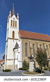 Gothic Franciscan Parish Church In Kezsthely, Hungary. Built In 1390 And Renovated In 19th Century In Baroque Style, Giving It An Imposing Neo Gothic Tower.