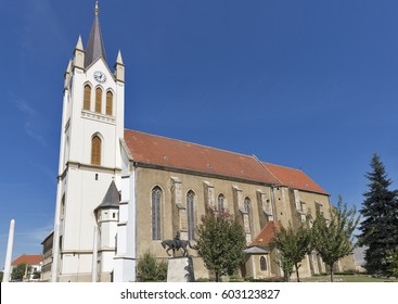 Gothic Franciscan Parish Church In Kezsthely, Hungary. Built In 1390 And Renovated In 19th Century In Baroque Style, Giving It An Imposing Neo Gothic Tower.