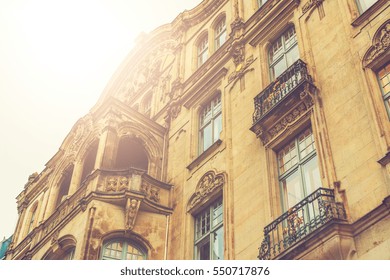 gothic marble facade in sunlight