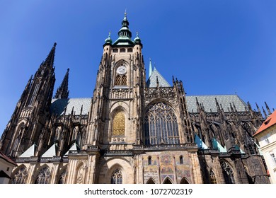 Gothic St. Vitus' Cathedral On Prague Castle In The Sunny Day, Czech Republic