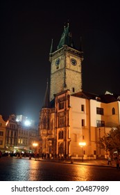Gothic tower with hours on the main area of Prague
