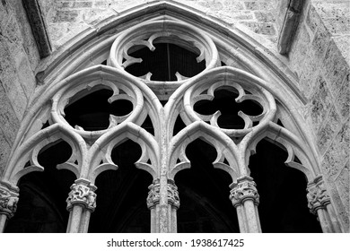 Gothic Tracery Window In Black And White